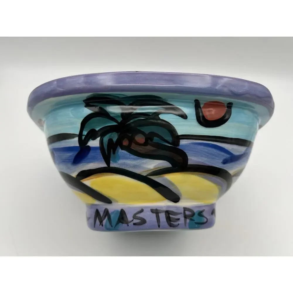 Hawaiian Hand Painted Square Pottery Bowl 8” Signed Kauai Masters 1997 Vintage